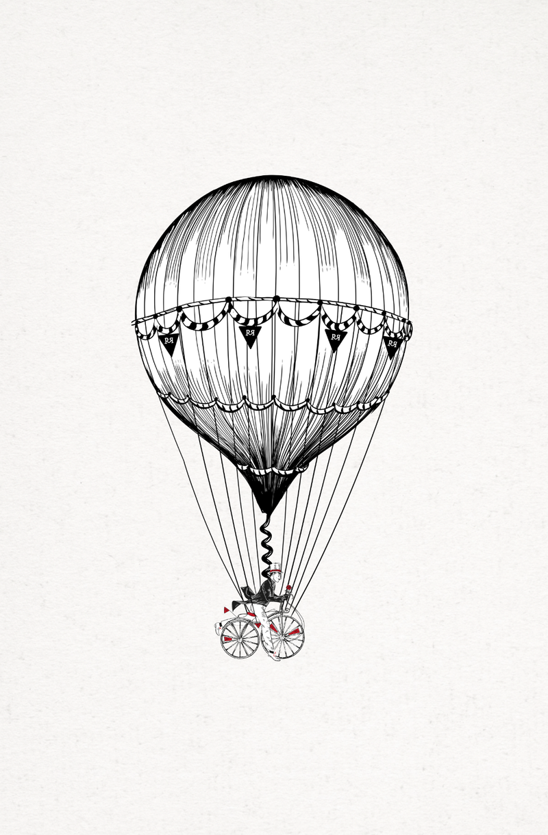 Illustration of Ronan by Clinet being carried by hot air balloon